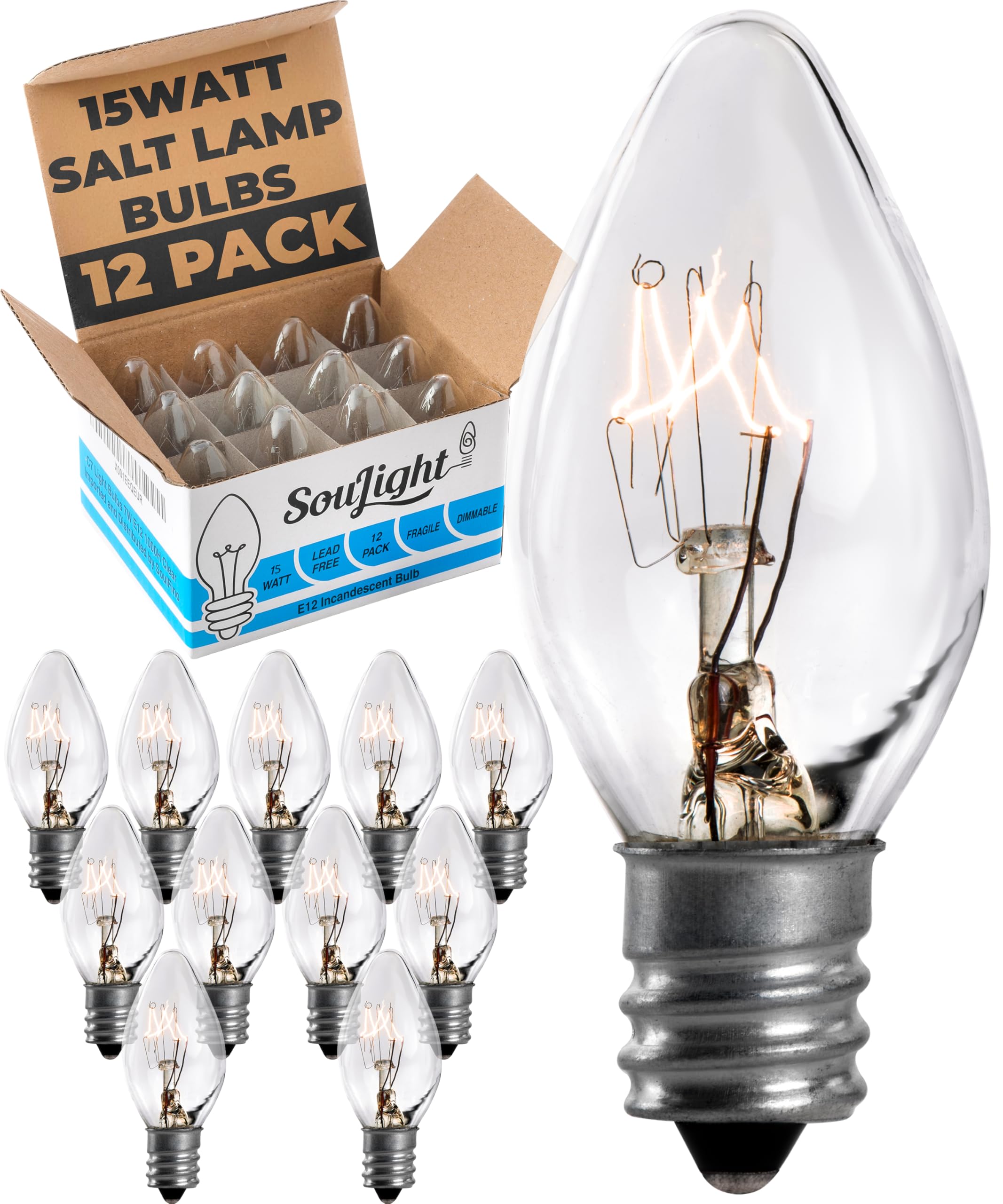 Photo 1 of Salt Lamp Light Bulb - 15 Watt Replacement Bulbs for Himalayan Salt Lamps & Baskets, Chandeliers, Candle & Wax Warmers, Night Light Bulbs. E12 Socket, C7, Warm White – 12 Pack