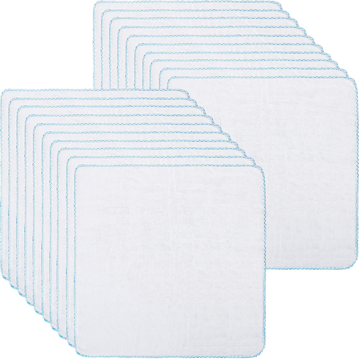 20 Pieces Cotton Facial Cleansing Muslin Cloths Soft Cloths Remove Makeup Tool Polishing Facial Cloths (11.8 x 11.8 Inch, Blue)