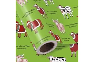 WRAPAHOLIC Cow Christmas Wrapping Paper - Mini Roll - 17 Inch x 16.5 Feet - Highland Cow and Have a Braw Woo Christmas Design for Xmas Holiday, Party Celebration
