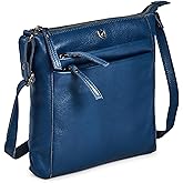 Small Soft Genuine Leather Crossbody Purse Women’s Sling Crossover Shoulder Travel Handbag with Triple Zipper