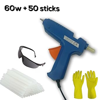 Toolscentre TC-60 60W Glue Gun with 50 Pieces Glue Sticks and Safety Gloves, Blue