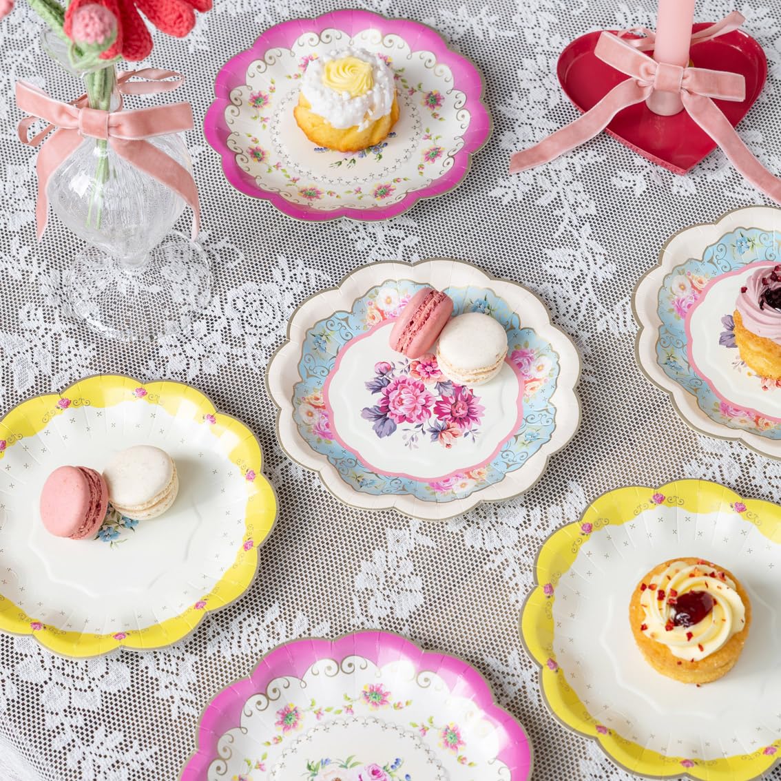 Talking Tables 24 x Pretty Tea Plates Floral Strong Disposable Paper Dessert Plates Vintage Afternoon Tea Party Tableware for Birthday, Wedding, Baby Shower, Mother's Day, Bridal, Dainty Size 17.5cm