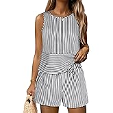 ANRABESS Womens 2 Piece Outfits Striped Summer Casual Sleeveless Tank Top Matching Shorts Lounge Sets Beach Vacation Clothes