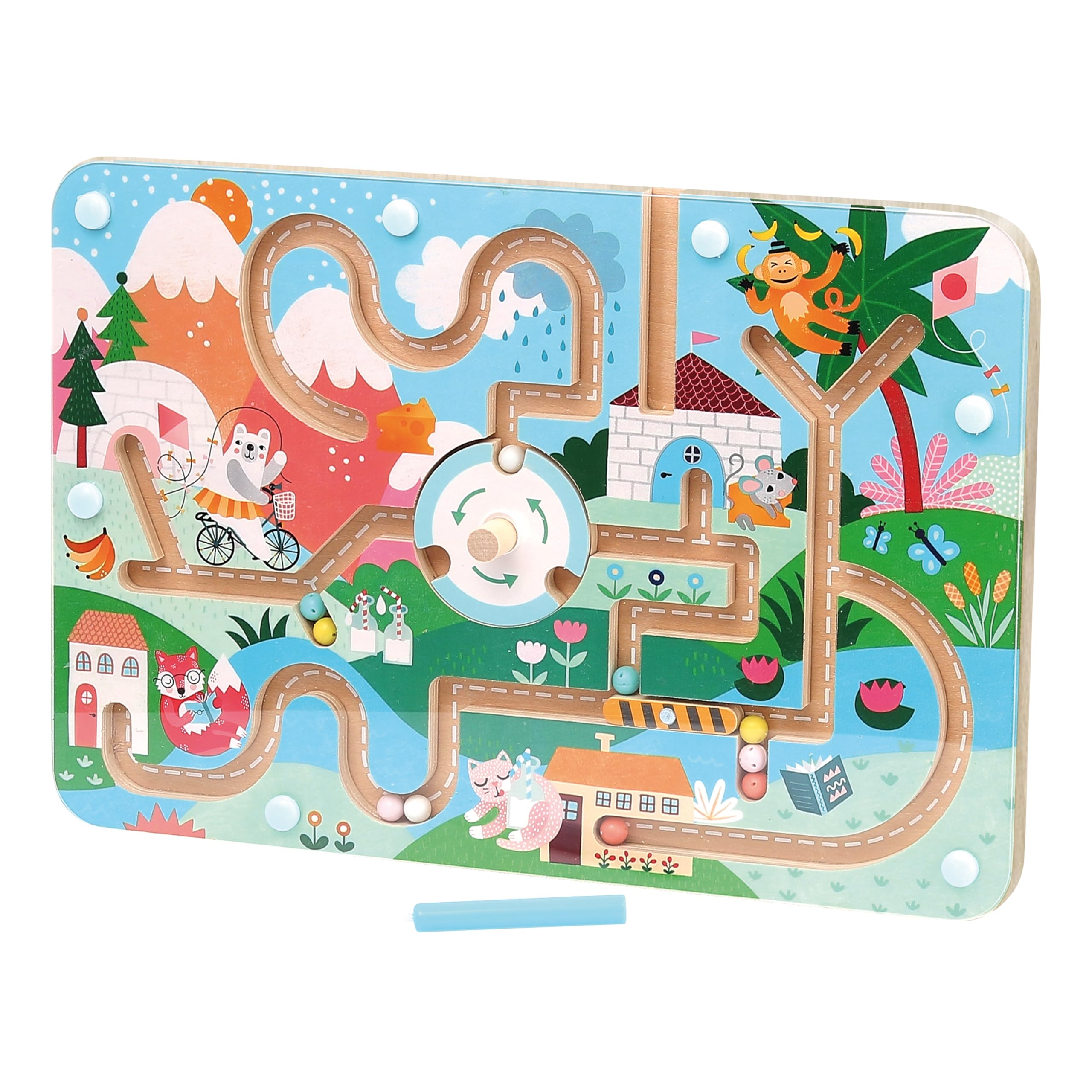 Vilac Wooden Magnetic Maze Puzzle, Marbles Protected Under Plexiglass, Has 1 Stylus, Matching and Logic Montessori Game, Fine Motor Skills, 2 Yrs+, 31 x 3 x 21 cm, Funny Animals By Michelle Carlslund