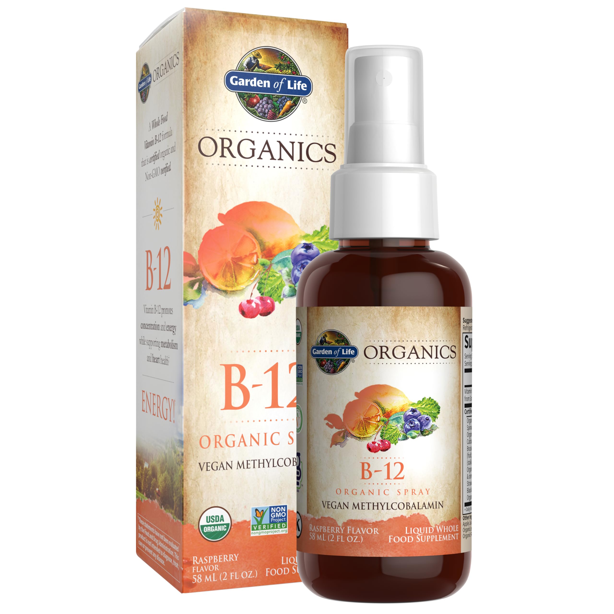 Garden of Life Kind Organics Methylcobalamin B12 Spray (Vegan, Gluten & Dairy Free, Raspberry Flavour, 500mcg, 58ml)