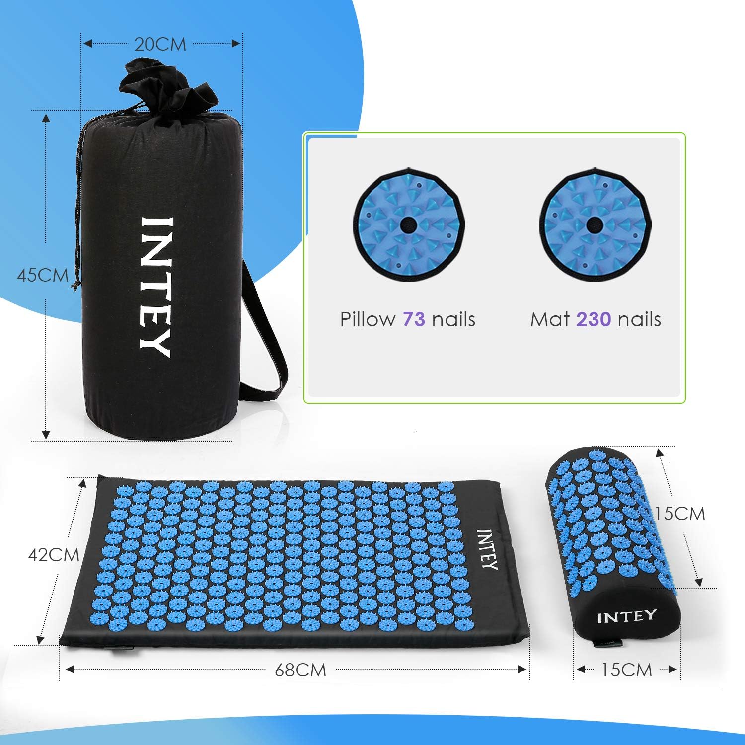 INTEY Acupressure Mat Set, Help Release Back Pain and Tension, Bed of ...