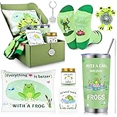 IUUIVV Frog Gifts for Women, Gift Baskets for Frog Lovers Cute Frogs Stuff with Stainless Steel Insulated Tumbler Bags Socks for Girls Mom Sisters Friends, Frogs Animal Present for Christmas Birthday