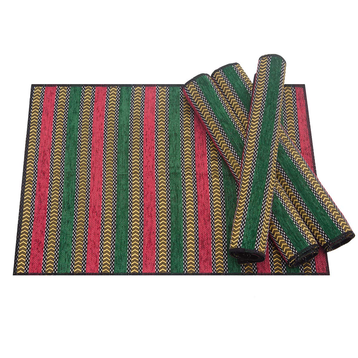 Nupuyai Vintage Non-Slip Stripe Placemat for Dining Table, Set of 4 Fabric Table Mat for Home Wedding Party 45x34cm Red/Green