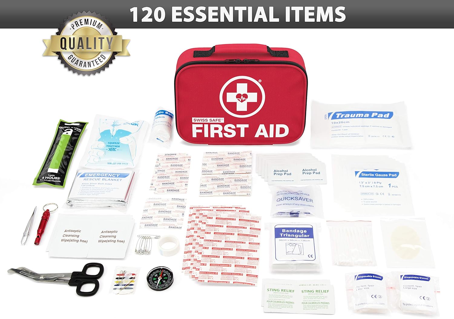Swiss Safe 2-in-1 First Aid Kit (120 Piece) + Bonus 32-Piece Mini First Aid Kit: Compact, Lightweight for Emergencies at Home, Outdoors, Car, Camping, Workplace, Hiking & Survival : Sports & Outdoors
