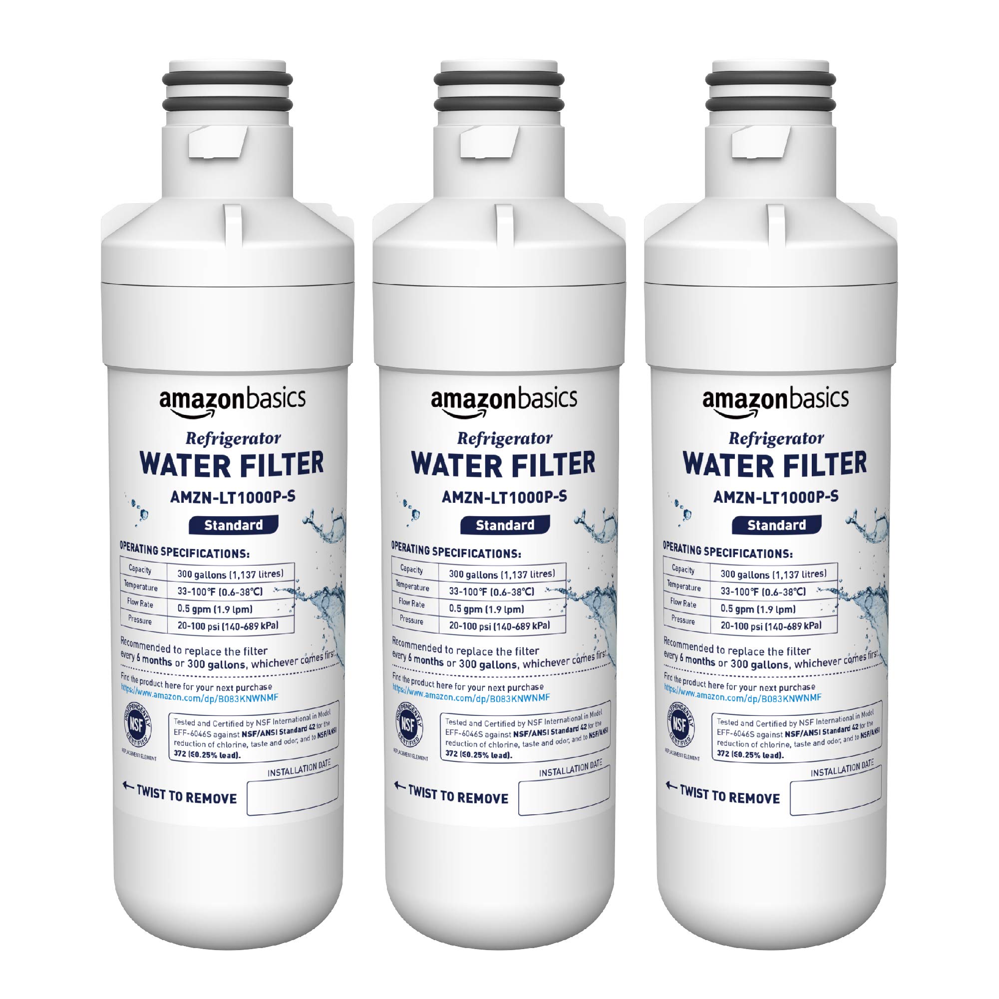 Photo 1 of Amazon Basics Replacement LG LT1000P Refrigerator Water Filter, 3-Pack, Standard Filtration