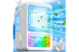 OFF PAPER Portable Air Conditioners, Mini AC, 3 Speeds 600ML Water Tank Room Evaporative Air Cooler Cooling Fan with Timer & Handle & 7 Colors Light, Spray Function, Portable AC Units for Rooms and Office