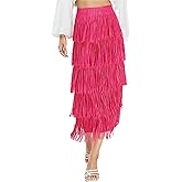 Kisidoo Women's Fringe Trim High Waist Short Pencil Bodycon Skirts, Sexy Elegant Fringe Long Maxi Skirt Summer Party Work
