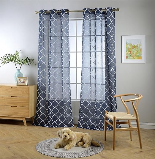 Amazon Com Miuco Sheer Curtains Embroidered Trellis Design