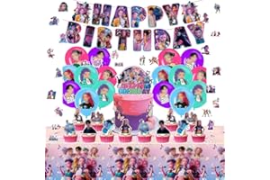 Kpop Birthday Party Decorations, 86 Pcs Anime Devil Theme Party Supplies include Tablecloth, Birthday Banner, Balloons, Cupca