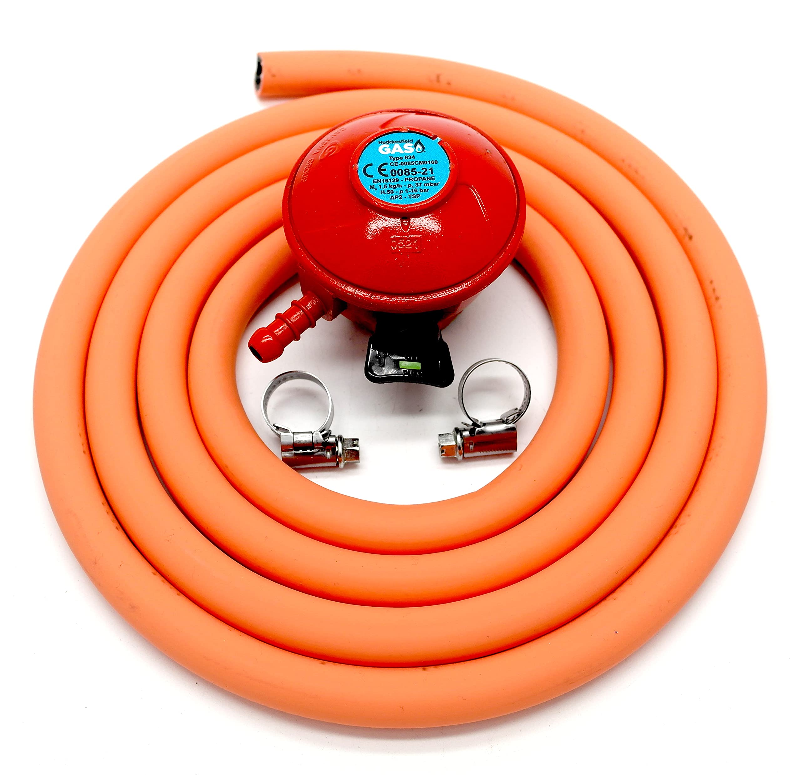 Patio Gas Regulator 27Mm Clip On With 2M Hose + 2 Clips Fits Calor/Flogas