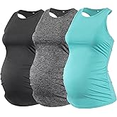 Ecavus Women's 3Pack Maternity Tank Tops Sleeveless Racerback Sport Top Pregnancy Athletic Yoga Shirts for Women