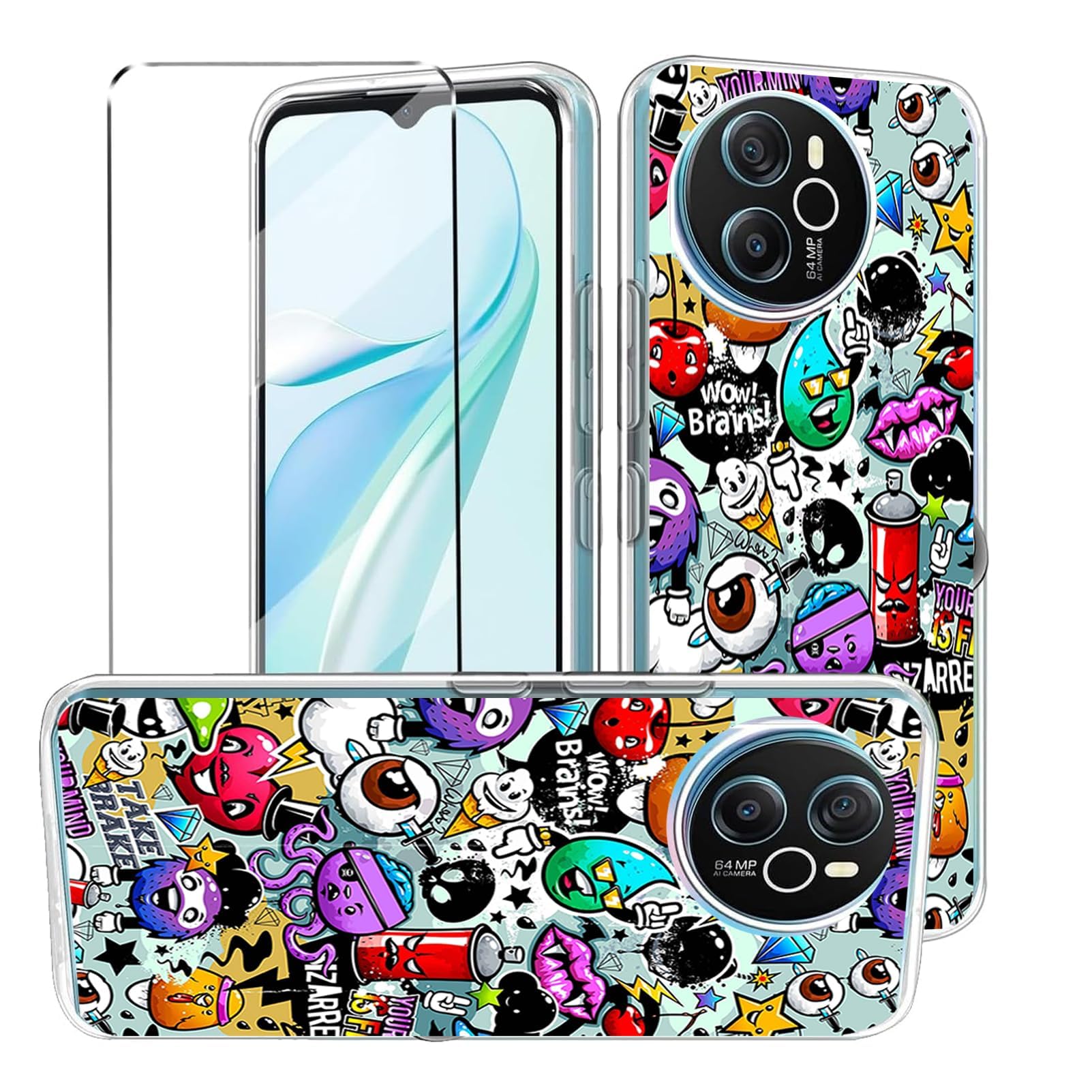 HuiYouMY 2-in-1 Case Compatible with Blackview Shark 8/Oscal Tiger 12 Cover with 1 Pack Tempered Glass Screen Protector, Slim Fit Soft TPU Shockproof Anti-Scratch Phone Case Cover - XS40