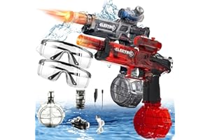 GESHUS Ultimate Battle Blaster, Ultimate Battle Water Blaster, Aqua Combat Light Blaster, Omnicks Water Blaster, Long Range Motorized Water Gun with Interactive Lighting (Red+Black)