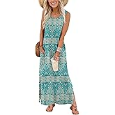 WIHOLL Maxi Dress Summer Dresses 2026 Beach Vacation Clothes Sleeveless Sundresses with Pockets Boho S-3XL
