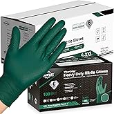 TitanFlex Heavy Duty Industrial Nitrile Gloves with Raised Diamond Texture, 6-mil, Latex Free (Dark Green/Yellow)