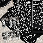 Halloween Airbrush Stencils Nail Sticker, Skull Ghost Bat Nail Art Stickers Nail Stencils Decals, Holiday Design Hollow Nail Guides Decal for Women Decoration DIY Tools 6Pcs