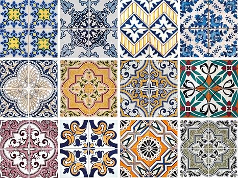 Cuadros Lifestyle Dekorative Stickerfliesen mit tollen Motiven und Ornamenten für Wände und Fliesen | 12 teiliges Set | seide