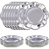 SietDESEO 50 PCS Silver Paper Plates 7 Inch Scalloped Dessert Plates Silver Disposable Plate for Party Dinner Wedding Baby Shower Birthday Cake Plate