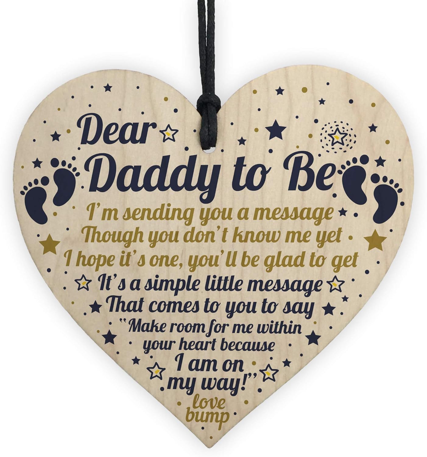 RED OCEAN Daddy To Be Daddy To Be Gifts From Bump New Baby Gifts Wooden Heart Plaque, Multicolour, 10x10cm