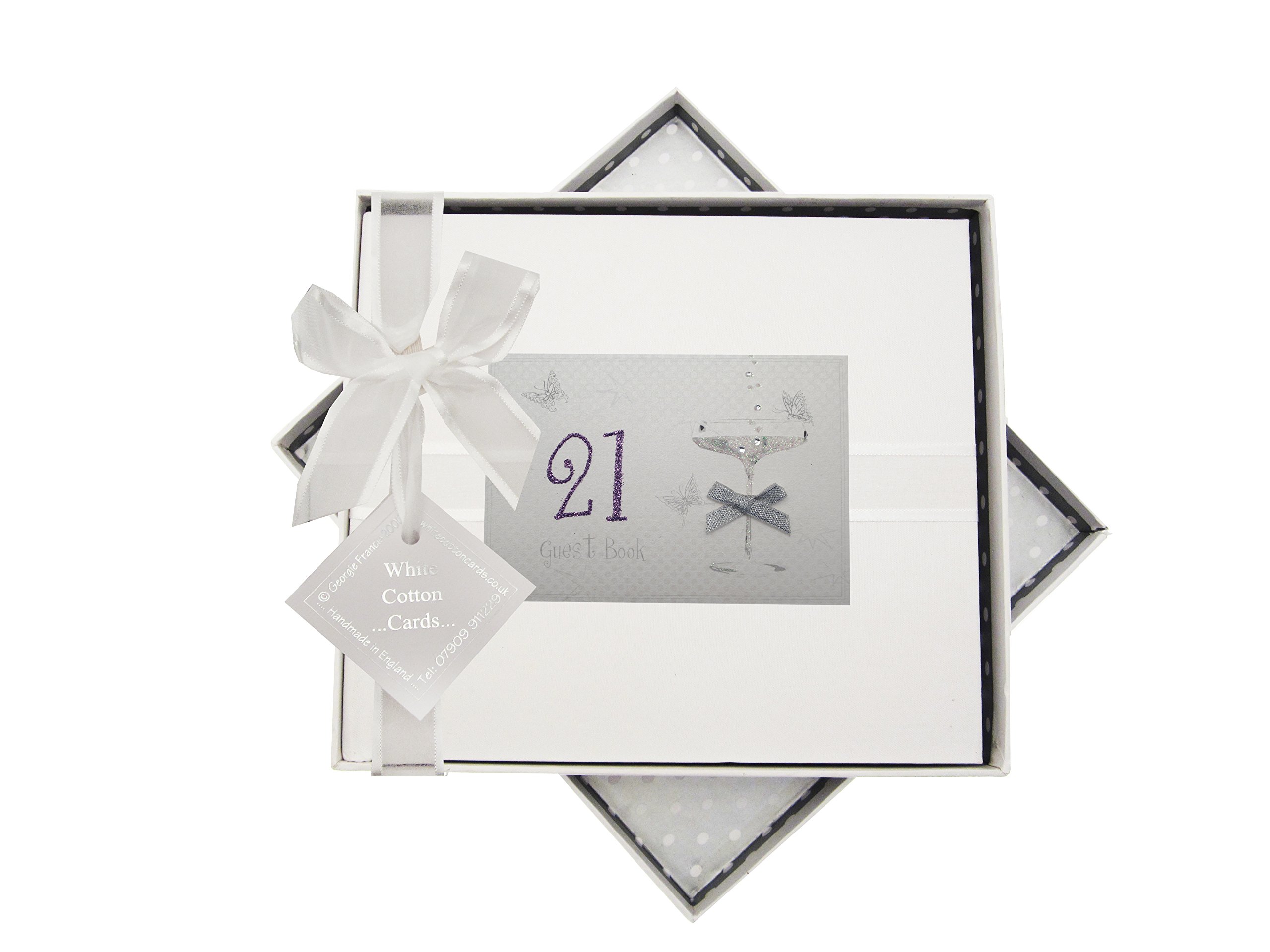 White Cotton Cards 21st Birthday, Guest Book, Coupé Glass, Fabric, 19.5x21.5x1.5 cm