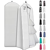 Your Bags Wedding Dress Garment Bag - Garment Bags for Travel & Hanging Clothes or Storage Preservation - 72" Wedding Dress Bag for Gowns Long with 20" Gusset for Puffy Bridal Gowns Cover -White/Grey