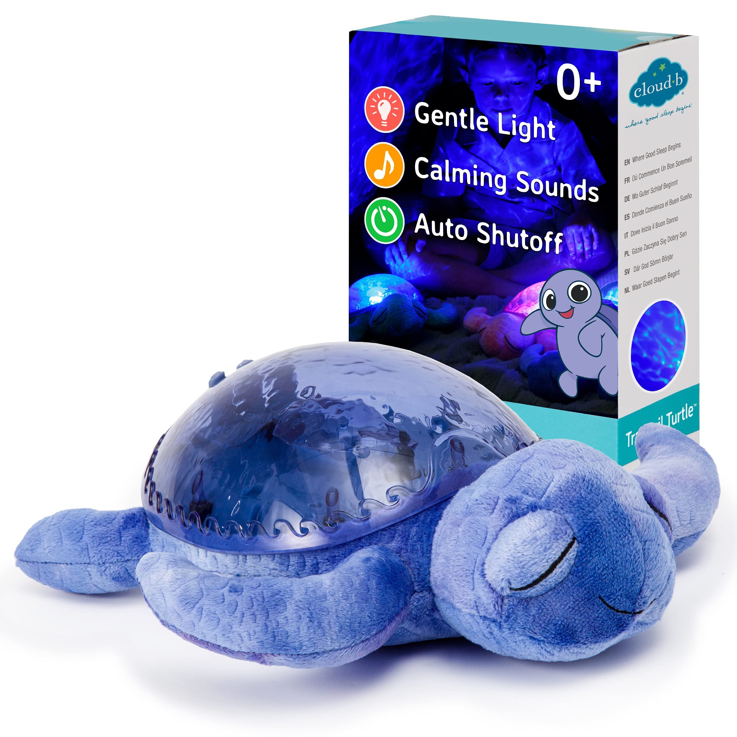 Cloud b Tranquil Turtle Ocean - Ocean Projector Night Light Kids - Plush Baby Night Light with Soothing Sounds | Eases Fear of the Dark | Auto Shut Off, Safe LEDs | Newborn Essentials