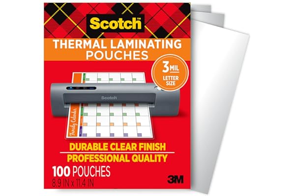 Scotch Thermal Laminating Pouches, For Use With Thermal Laminators, 8.9 x 11.4 Inches, Letter Size Sheets, 100 Count (Pack of 1)