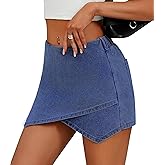 ETOSELL Women's Jean Skorts High Waist Wrap Asymmetrical Hem Mini Skort Stretchy Trendy Casual Denim Skirt Shorts