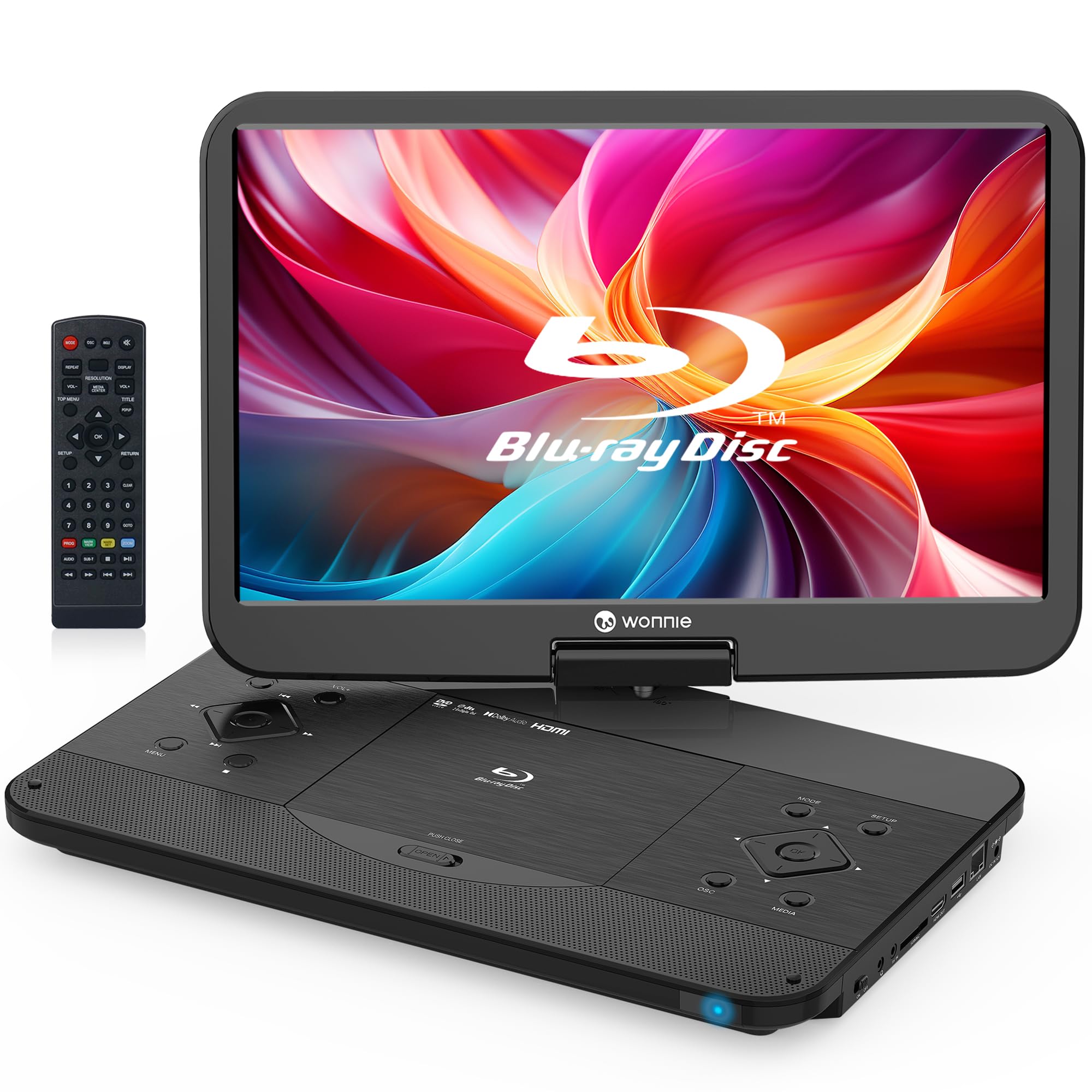 Photo 1 of WONNIE 17.6" Portable Blu Ray Player with 15.4" 1080P Full HD Large Swivel Screen, Blu-ray DVD Player with HDMI Out & AV in, Built-in Rechargeable Battery, Support MP4, MOV Video & USB/SD Card