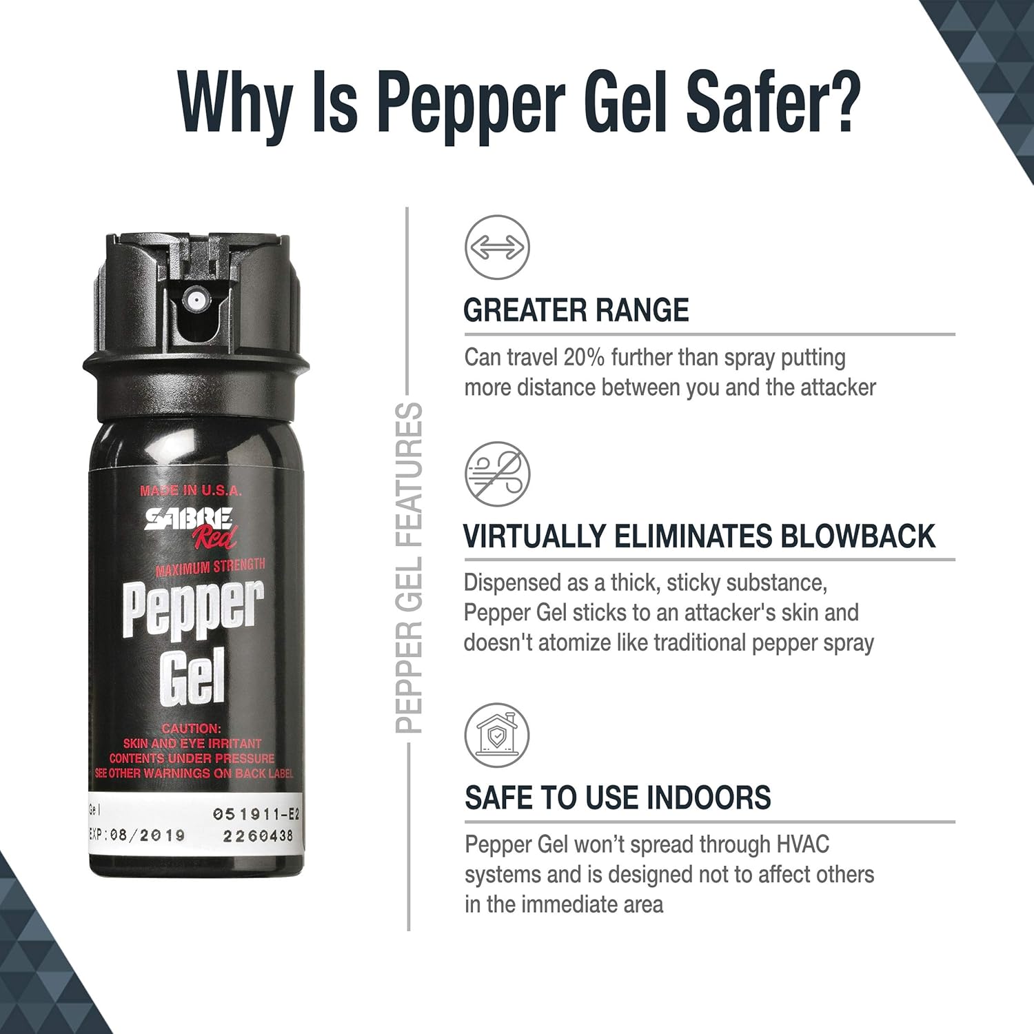 SABRE RED Tactical Pepper Gel with Belt Holster – Gel is Safer – Maximum Police Strength Gel OC Spray, Quick Access Flip Top, 18-foot (5.5 m) Range, 18 Bursts – Designed for Security Personnel : Pepper Spray : Industrial & Scientific