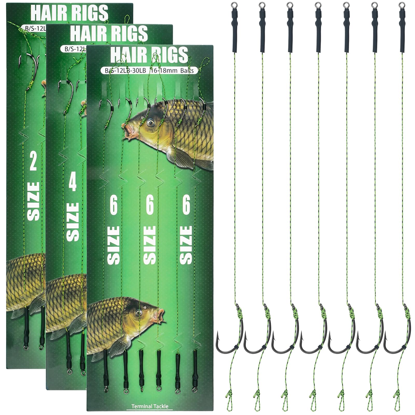 Carp Fishing Hair Rigs 18pcs Braided Thread Leader Line Curve Carp Hook Swivel Boilies Rigs Carp Fishing Accessories Tackle Size 2 4 6