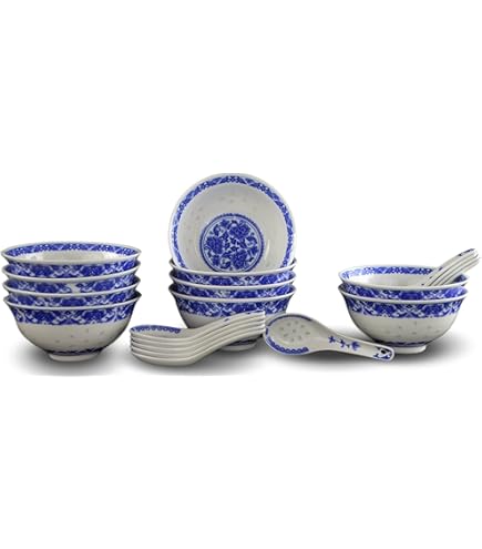 Set of 6 small Oriental Chinese Porcelain Decorated Blue and White Rice Bowls MA by Newquay-Bonsai
