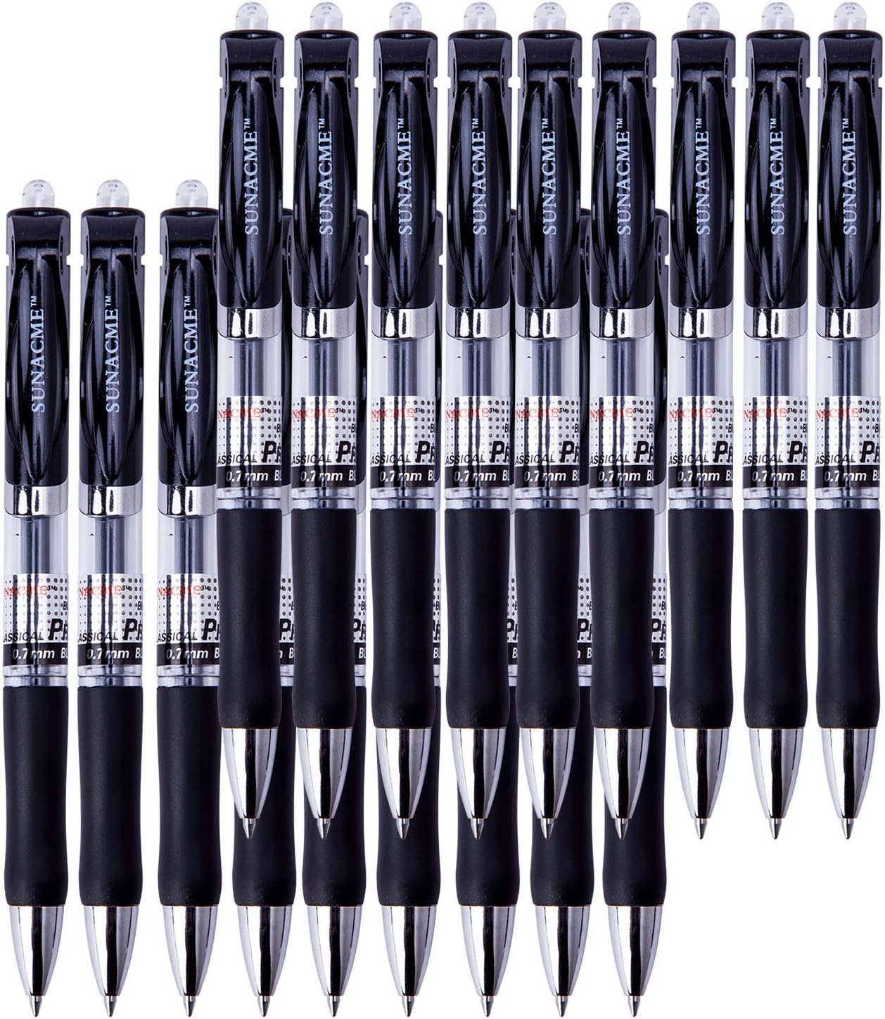 Sunacme Retractable Rollerball Pens, Medium Point Black Ink Gel Pens Set for Smooth Writing with Comfort Grip(18-Piece, 0.7mm) (0.7)