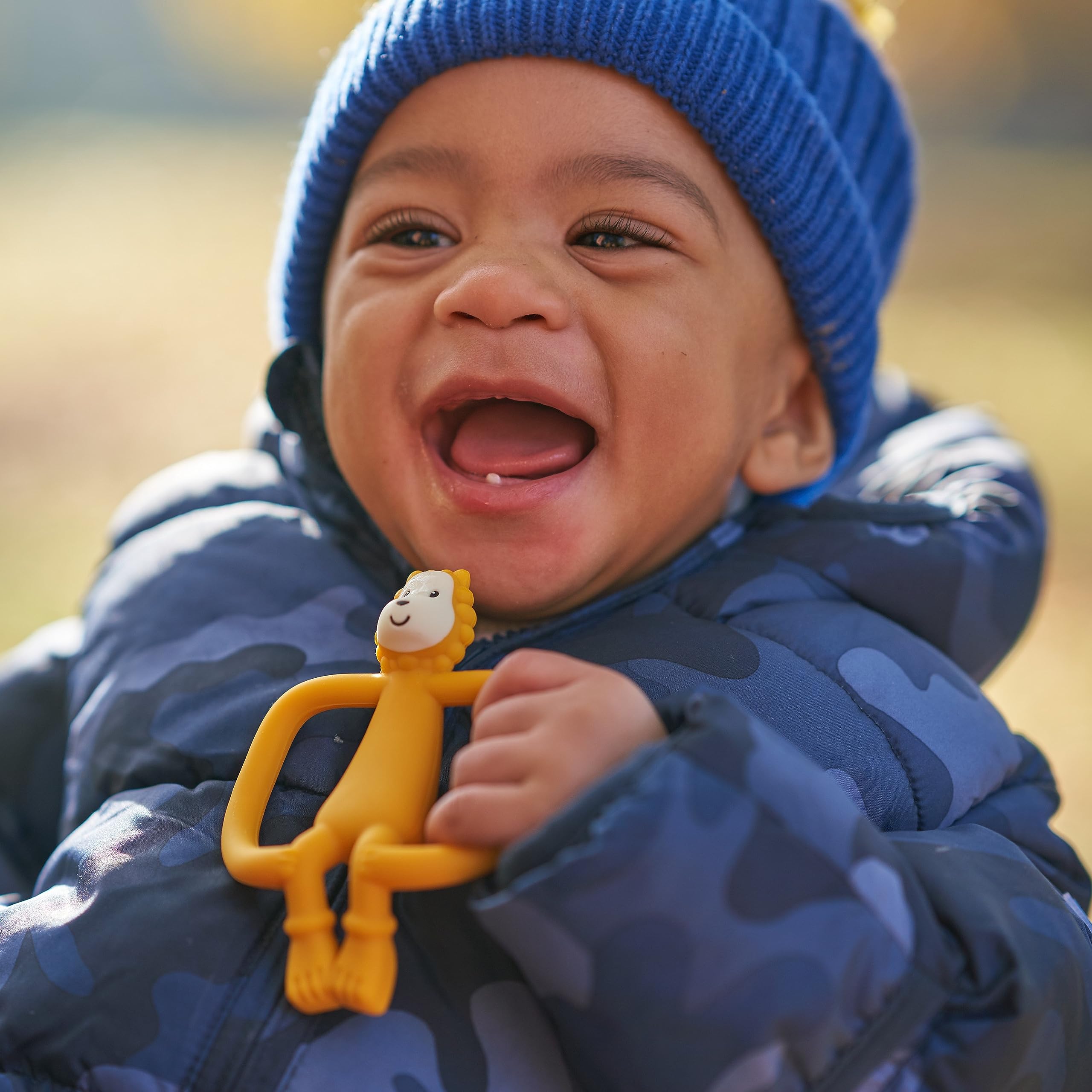 Matchstick Monkey Animal Silicone Teether for Baby 3 Months+, Easy to Hold & Naturally Fits in Mouth, BPA-Free Food Grade w/BioCote Protection, Stimulates & Massages Sore Gums, Ludo Lion
