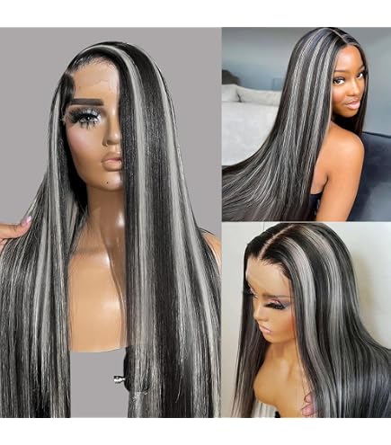 Black Gray Ombre Straight Wave Lacefront Wig 22-24 Black Gray Ombre Wig: 24 main image 4