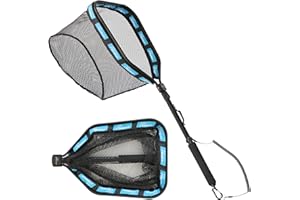 GOODCAT Fishing Landing Net, Black Rubber-Coated Mesh with Aluminum Frame, 17x12.4 Inch Hoop, 32.5 Inch Extended Handle, Foldable Floating Design with Magnetic Release for Kayak Fly Fishing