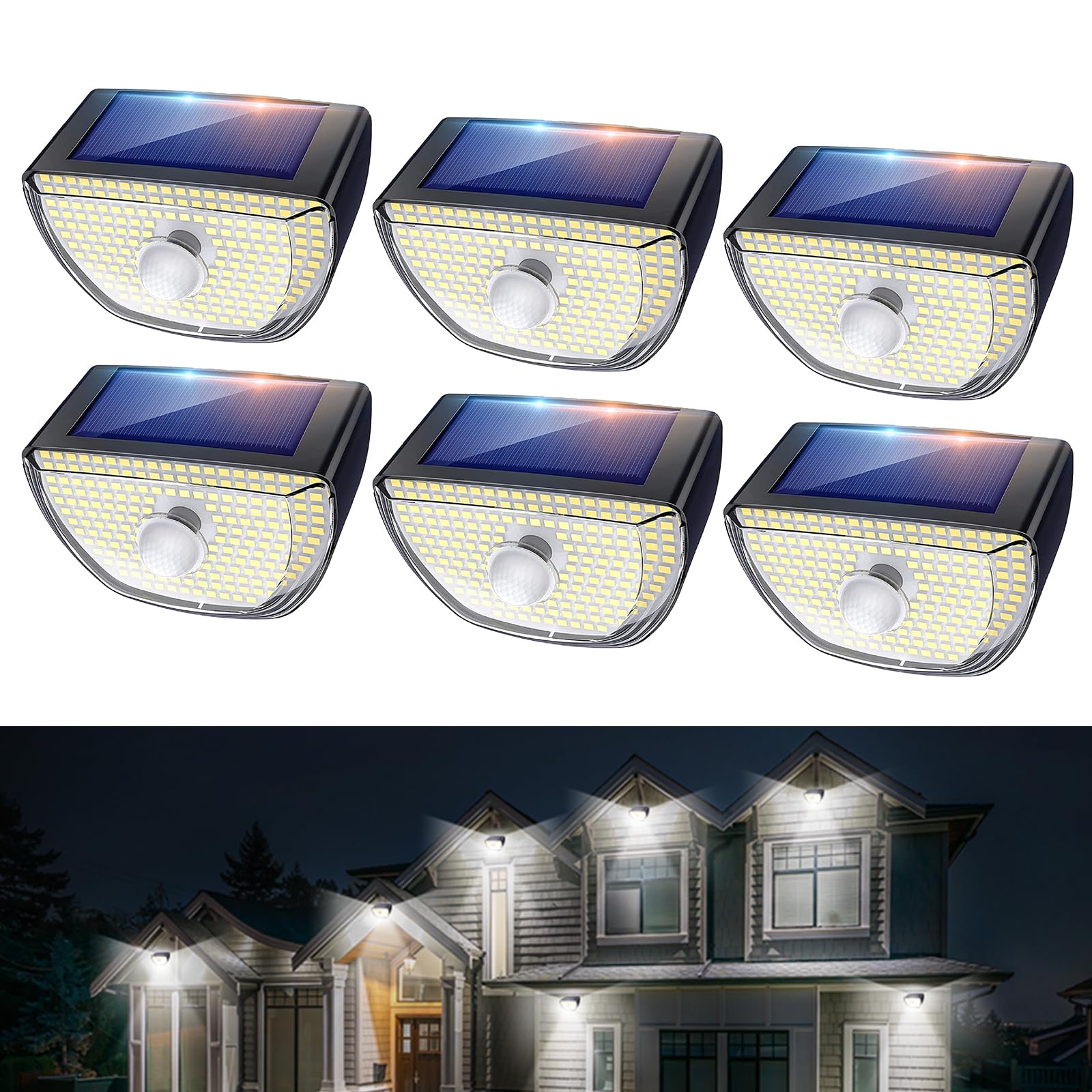 OOTDAY Solar Security Lights, 200 LED Outdoor Solar Lights, 3 Modes Motion Sensor 270° Wide Angle,IP65 Waterproof Solar Wall Light, for Door Front Garden Yard Garage(6 Pack)