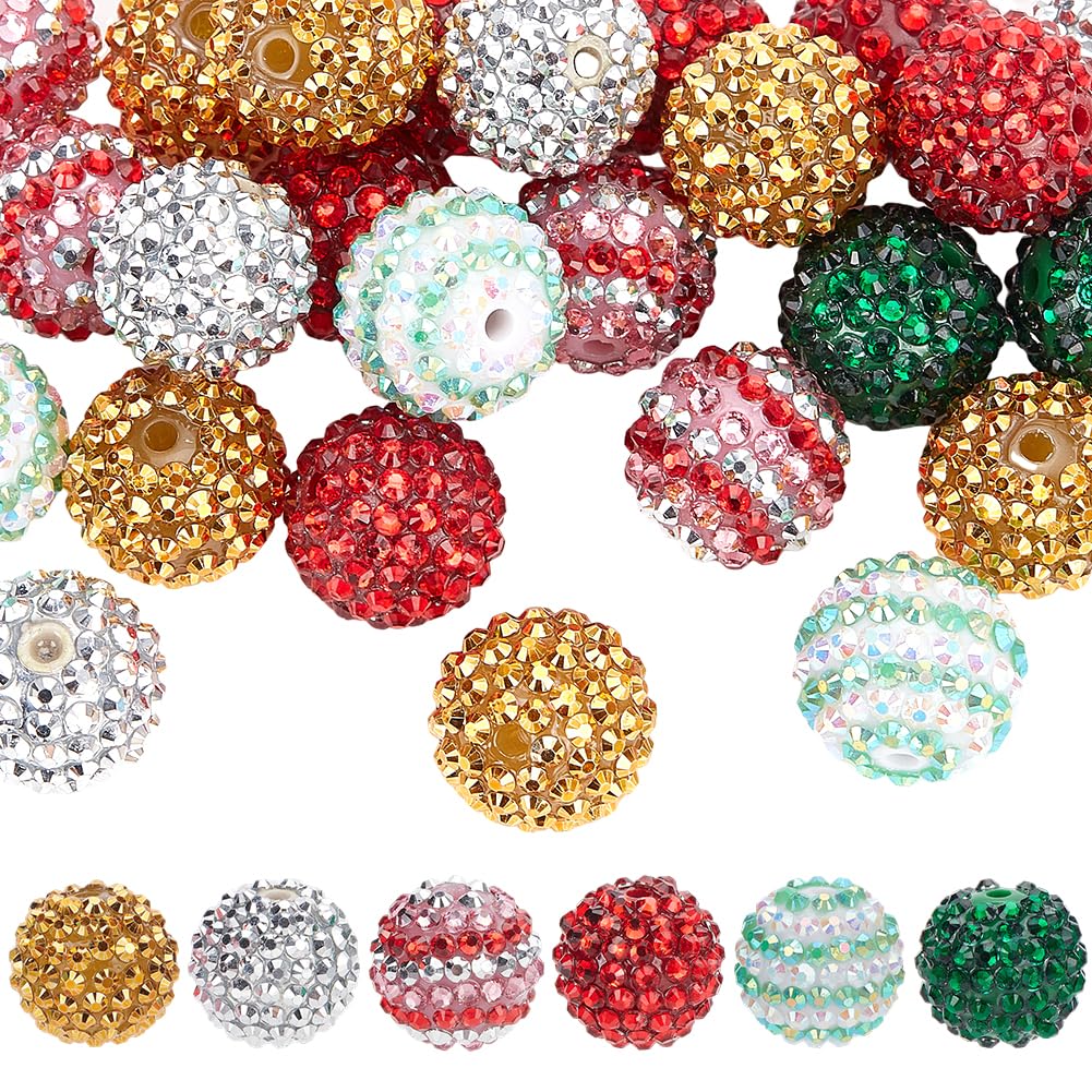 SUNNYCLUE 36Pcs Round Resin Rhinestone Bead 20mm Chunky Bubblegum Beads Bulk Christmas Round Disco Ball Large Chunk Loose Spacer Beads for Pens jewellery Making Bracelets Necklaces Beading DIY Crafts