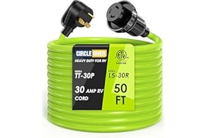 CircleRiver 30 Amp 50 Feet RV Power Cord with Twist Connector, 30A TT-30P Male to L5-30R Female Heavy Duty 10 Gauge 3 Wire STW with Cord Organizer for RV Trailer Campers, ETL Listed