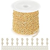Jabogrii 32.8 Feet Lip Jewelry Making Chains Bulk 18K Gold Plated Brass Chain for Jewelry Making DIY Craft Chain Roll