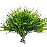 alyptus Artificial Grass Outdoor 12 Bundles Fake Plants Outside Green Onion Faux Greenery Shrubs for Front Porch Planters Pot Décor for Outdoors (Grass)