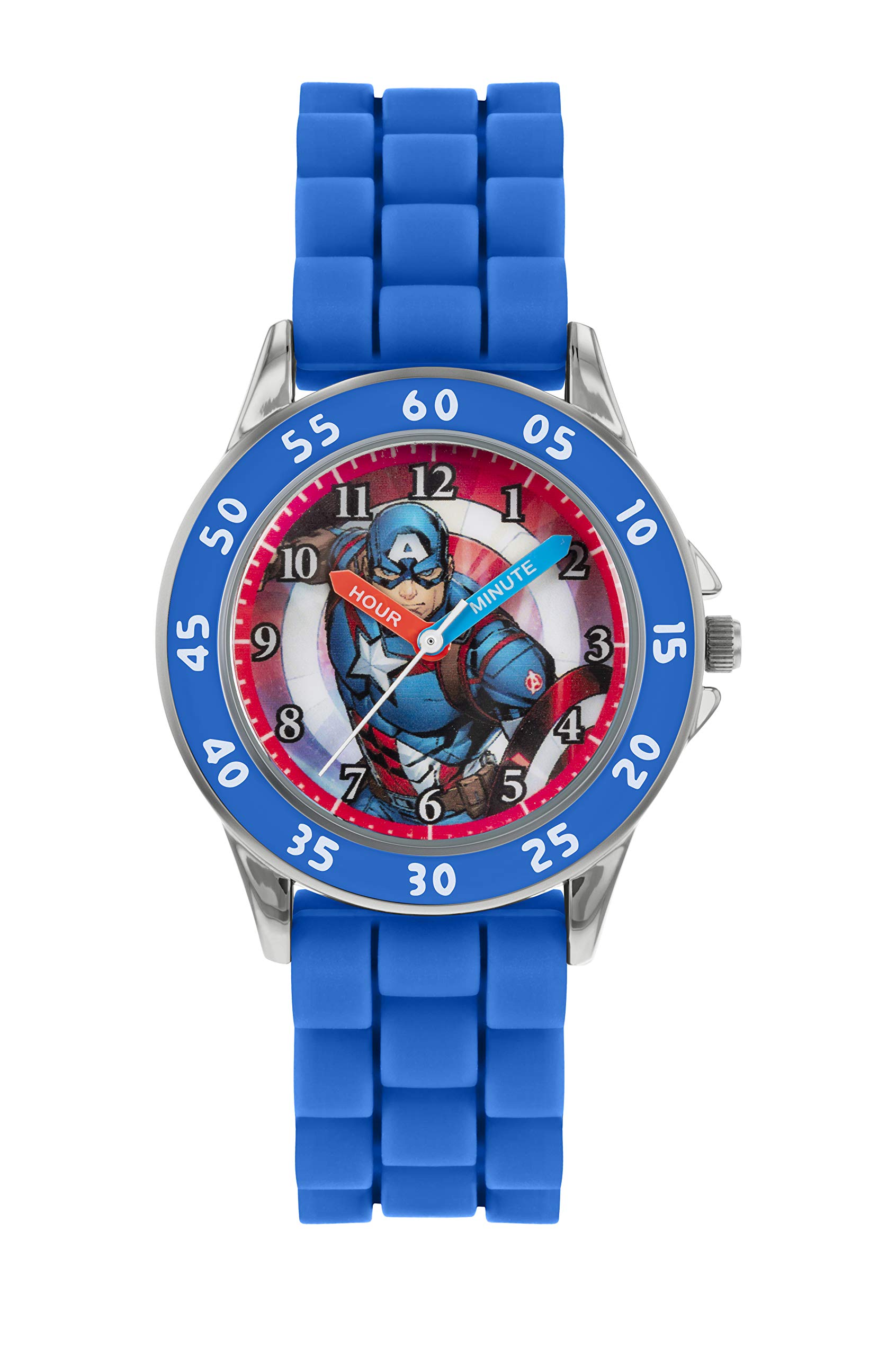 Avengers Disney The The Time Teacher Kids Blue Silicon Strap Captain America Dial Watch AVG9033
