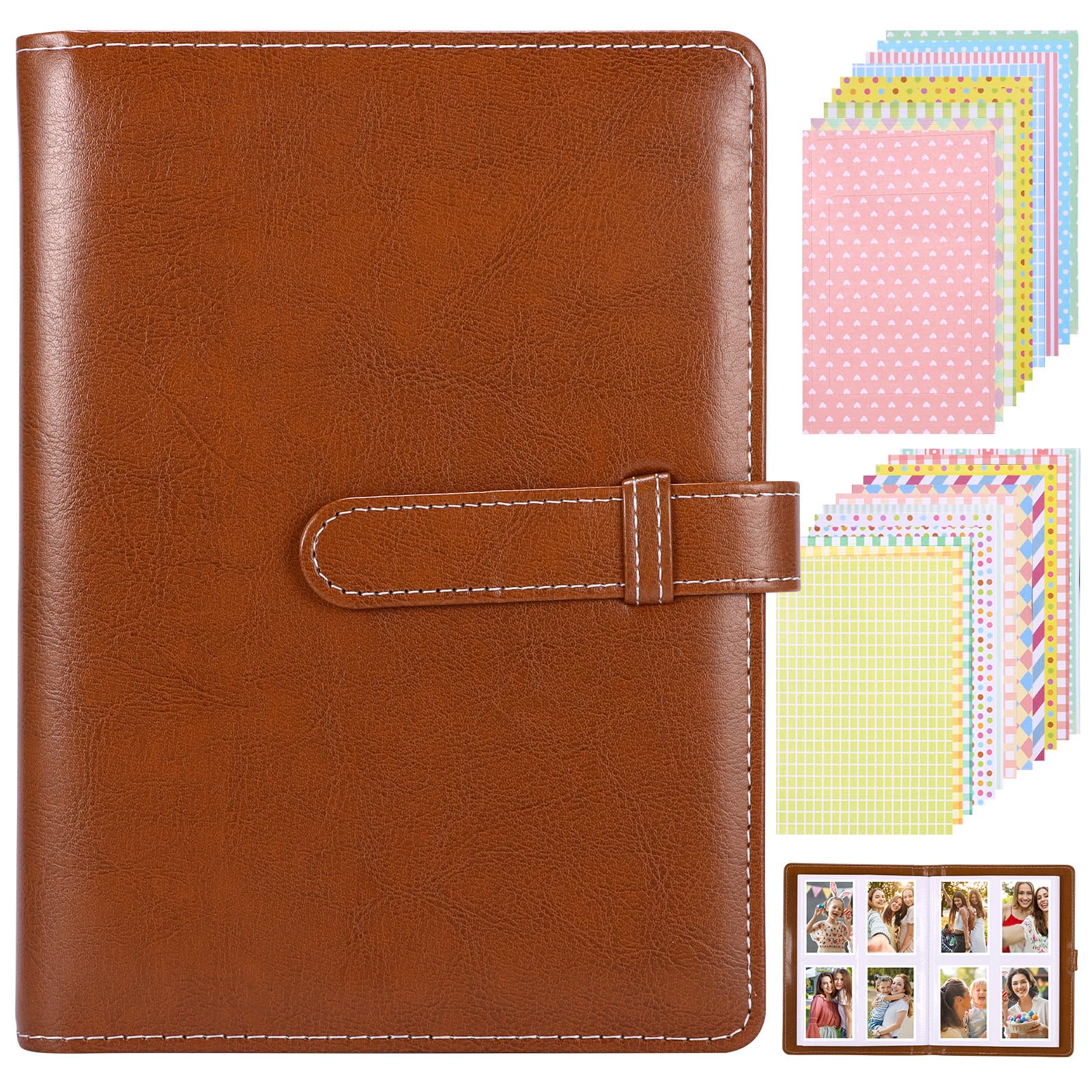 256 Pockets Mini Photo Album, With 1 pack of stickers for Fujifilm Instax Mini 12 11 9 8+ 8 90 40 EVO LiPlay Instant Camera(Brown)