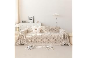 HANDONTIME L Shape Sectional Sofa Cover - French Farmhouse Chenille Dog Blanket - Vintage Chic Slipcover for Loveseat, 71"x 118", Khaki