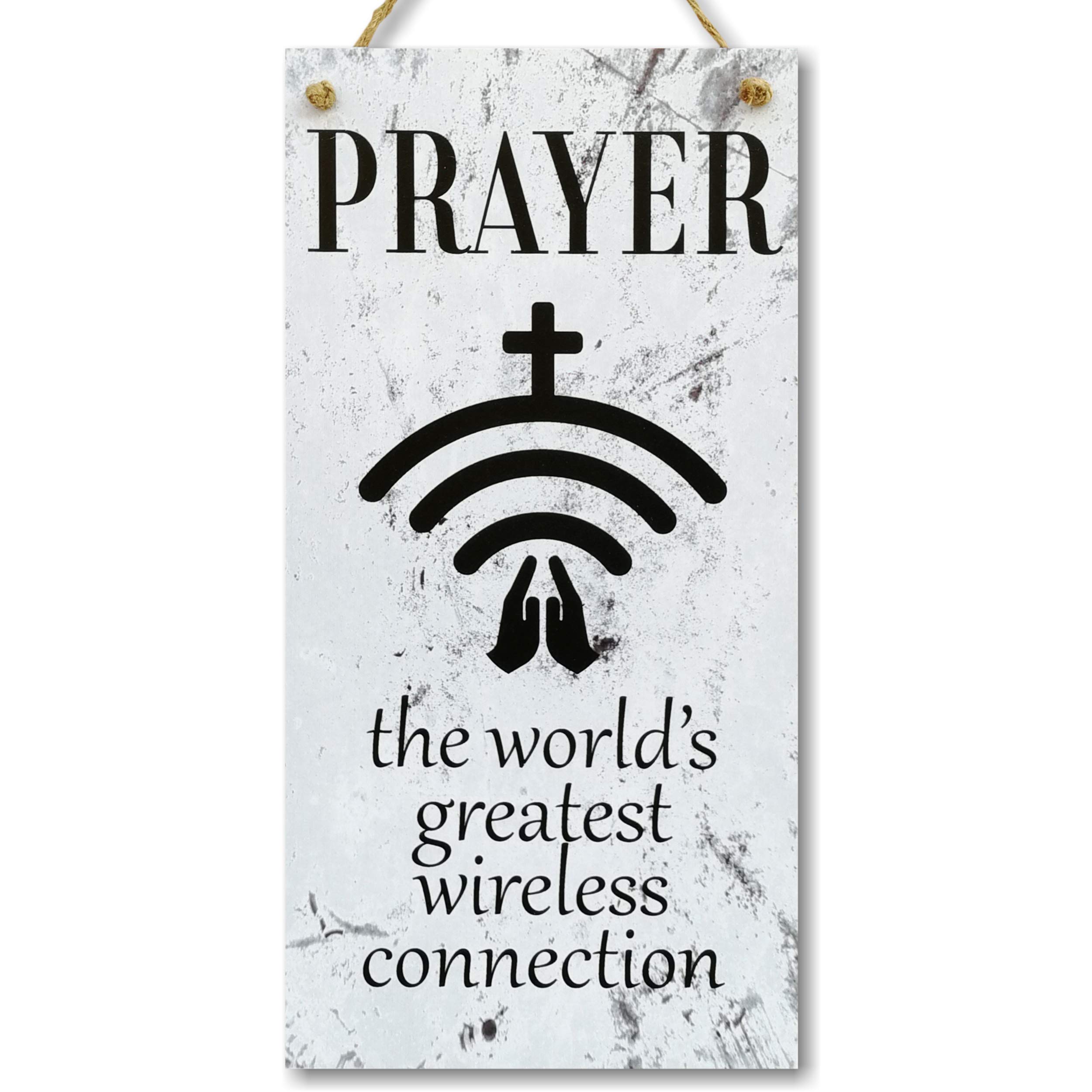 CARISPIBET Prayer the world's greatest wireless connection | home decor, religious sign, prayer, wall art, hanging sign 12" x 6'' — image 1